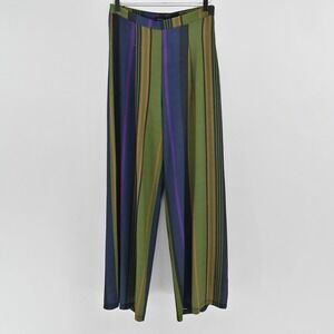 EPOCA GENOVA Pants Womens Size M Green Blue Striped Wide Leg Corpcore‎ Italy NEW
